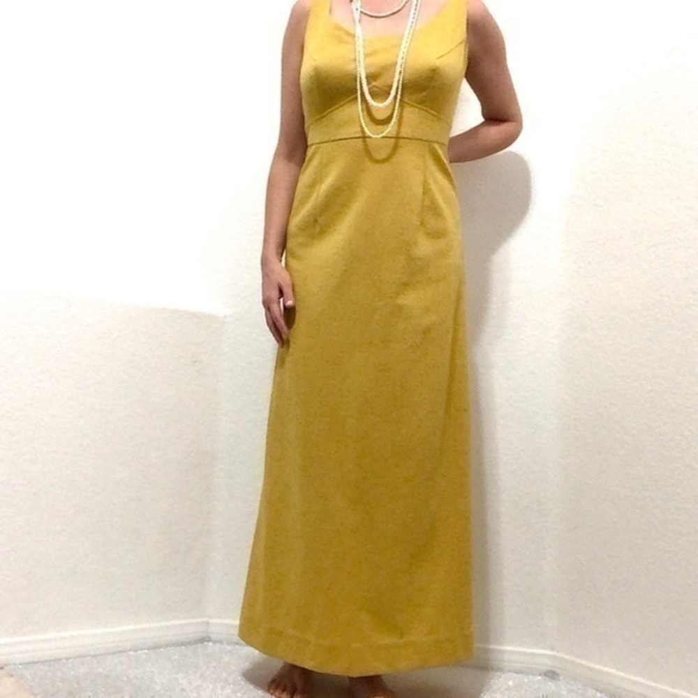 Vintage handmade 60s embossed floral mustard yellow dress and hat medium - Picture 1 of 15
